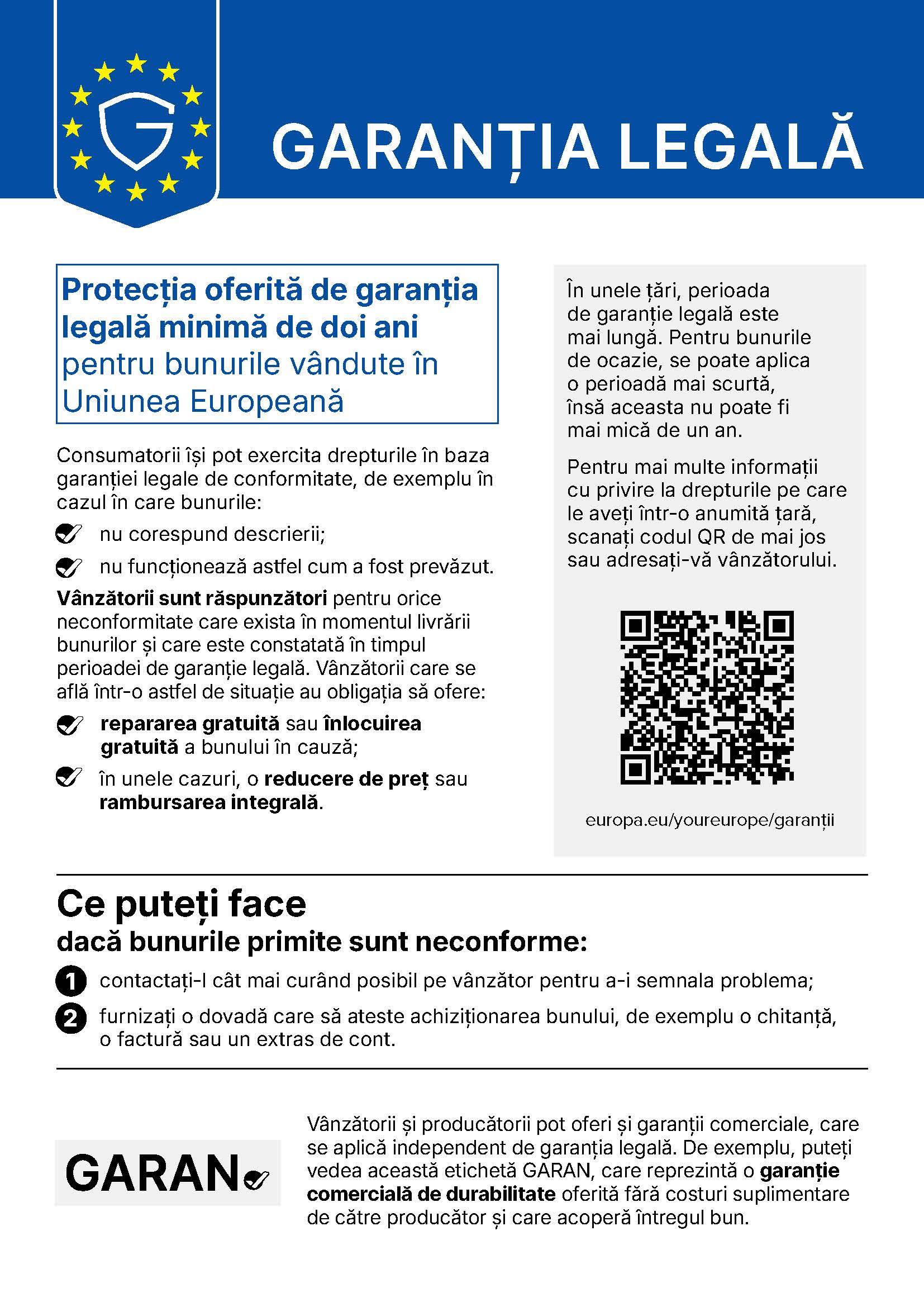 Notificarea armonizată privind garanția legală